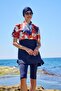 Hijab Swimsuit Semi-Closed Covered Short-Sleeved Orange Giant Flower - 5