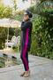 Lycra Full Covered Swimsuit Black Sporty Design Pink Garni - 2