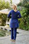 Modest , Stretch Fabric, Half-Zip , Navy Blue, Sporty - 3
