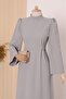 Judge Collar Waist Tied Dress -Grey - 7