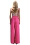 Women's Linen Fuchsia Palazzo Wide Leg High Waist Summer Trousers - 4
