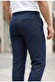 Men's Navy Blue Quality Flexible Lycra Ankle Length Fabric Trousers - 4
