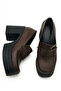 Women's Special Design Platform Heeled Dark Brown Loafer Shoes - 4