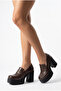 Women's Special Design Platform Heeled Dark Brown Loafer Shoes - 5