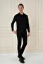 Slim Fit Cotton Long Sleeve Buttoned Black Polo Collar T-Shirt Ts 893 - 3