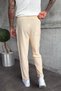 Men's Elastic Waist Boyfriend Fit Pleated Beige Linen Trousers Ke-1600 - 5
