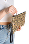 Star Embroidered Portfolio Handbag with Wrist Strap, Satin Lined Gold Clutch Bag - 8