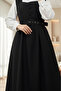 Buttoned Top, Ruffled Bottom, Belted Waist Gilet Dress - Black - 5