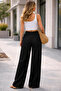 Black Linen Look Elastic Waist Palazzo Trousers - 2