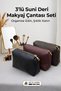 Women's Set of 3 Black Maroon Brown Luxury Leather-Look Makeup Bag and Cosmetic Organizer Set