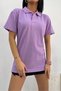 Lilac Sports Polo Collar Buttoned Cotton Casual Short Sleeve Regular Fit T-shirt - 2