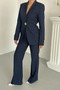 Women's Two-Piece Stylish Button Detail Mock Neck Blazer Jacket Wide-Leg Pants Set - 7