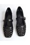 Feles lace stone detailed women's flat shoes black - 6