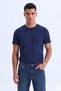 Men'S/Unisex Slim Fit Lycra Body-Fitting Navy Blue Soft Textured Crew Neck T-Shirt