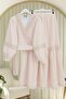 Lace-Detail Tie-Detail Elastic-Cuff Sleeve Crinkle Skirt Set -Beige - 3