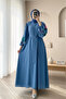 Balloon Embroidered Belt Dress with Sleeves - Dark Blue - 3