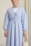 Muslin Dress with Tie Collar, Elastic Sleeves and Waist - Baby Blue - 3