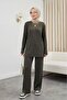 Khaki Color Crew Neck Camisole Suit Set