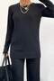 Crew Neck Camisole Set -Black - 3