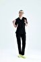 Black B-Flex Lycra Scrubs Set Lower and Upper Part Doctor Nurse Uniform - 4