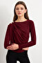 Women's Burgundy Button Detailed Gathered Blouse App1223-1