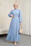 Hakim Collar Balloon Sleeve Belted Dress - Baby Blue