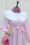 Baby Collar Striped Long Dress with Elastic Waist - Pink - 4