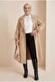 Trench Coat with Flap Pockets and Lace-Up Sleeves - Mink