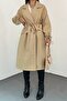 Trench Coat with Flap Pockets and Lace-Up Sleeves - Mink - 3