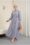 Buttoned Front Lace Detailed Belted Dress - Navy