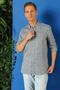 Men's Comfort Fit Buttoned Collar 100% Linen Epaulet Casual Navy Blue Shirt g 1564 - 5