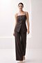 Bitter Brown 100% Linen Slim Strap and Button Detailed Vest Comfortable Cut Pants Suit - 3
