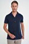 Men's Slim Fit Apaş Collar Modal Blend Short Sleeve Navy Blue Shirt g 1590