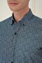 Men's Slim Fit Printed 100% Cotton Sport Navy Blue Shirt g 1587 - 4