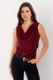 Women's Burgundy Degaje Collar Sleeveless Blouse App1297