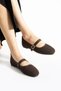 Brown tweed fabric women's ballerina shoes with stylish buckle and orthopedic sole for everyday wear - 3