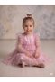 Pink Star Printed Ruffled Front Long Tulle Sleeve Girls' Baby Girl Dress - 3