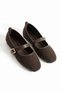 Brown tweed fabric women's ballerina shoes with stylish buckle and orthopedic sole for everyday wear - 2