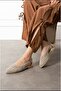 Beige Women's Lace Detailed Open Back Comfortable Knitted Embroidered Straw Ballerinas - 2