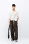 Belt Detailed Oversize Linen Trousers Brown - 2