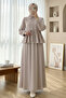 Ruffled Buttoned Drawstring Waist Skirt Set - Taupe - 3