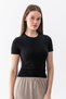 Women's Black-Ecru (White) 2-Piece Body-Hugging Ultra Soft Round Neck 100% Cotton Short Sleeve Body Blouse - 4