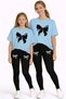Mother Daughter Combination Oversize T-Shirt Twin T-Shirt Black Ribbon Printed (Single Price)