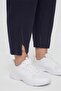 Women's Navy Blue Summer Slim Trousers with Belt and Accessory Detail at the Hem - 3