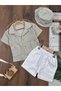 Muslin Striped Safari Hat, Buttoned Pocket Detail Shorts, Summer Baby Boy Set - 6