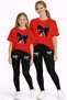 Mother Daughter Combination Oversize T-Shirt Twin T-Shirt Black Ribbon Printed (Single Price)