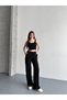 Women's High Waist Vertical Textured Lettuce Edge Detailed Palazzo Trousers - 4