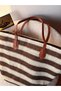 Women's Brown Cream Striped Straw Knitted Beach and Shoulder Bag - Bohemian Summer Handbag - 4