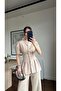 Buttoned Waist-Fitting Stand-Up Collar Short-Sleeved Design Blouse Jacket Palazzo Pants Equivalent Stylish Two-Piece Set - 5