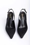 Women's Black Suede Buckle Pointed Toe Classic Heeled Shoes - 3